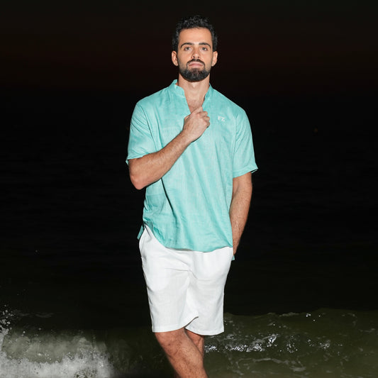 Light Blue V-Cut Linen