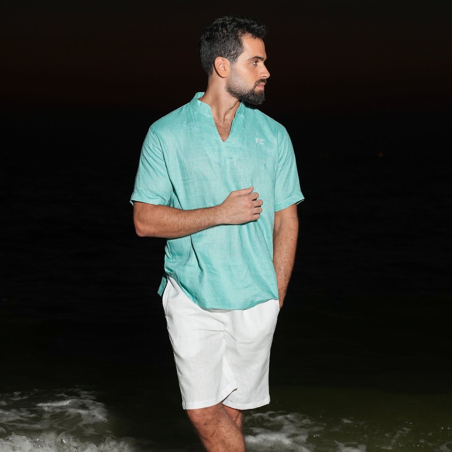 Light Blue V-Cut Linen