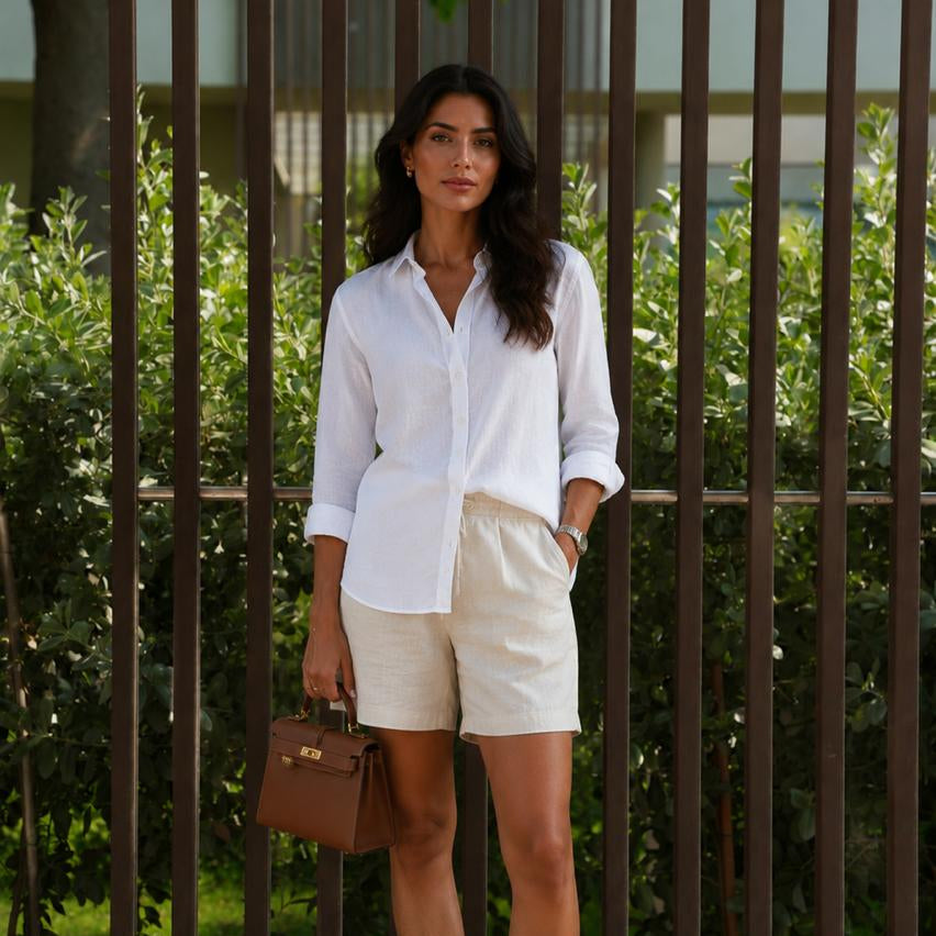 Beige Linen Shorts