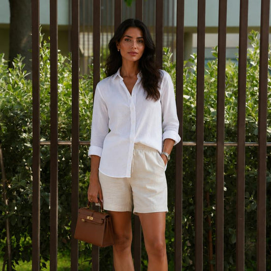 Beige Linen Shorts